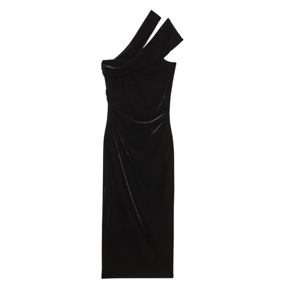 REISS Velvet One-Shoulder Midi Dress